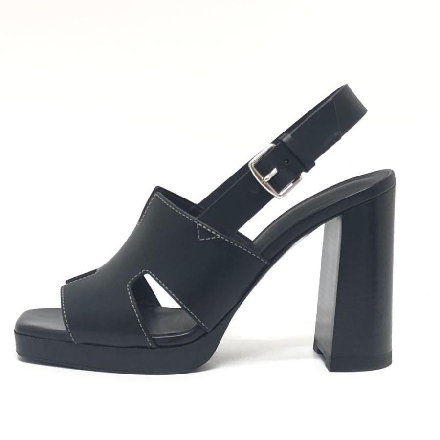 HERMES エルメス エルベ60 靴 シューズ ストラップ ステッチ ヒール ハイヒール オープントゥ サンダル ブラック レディース【中古】 | HERMES | 03