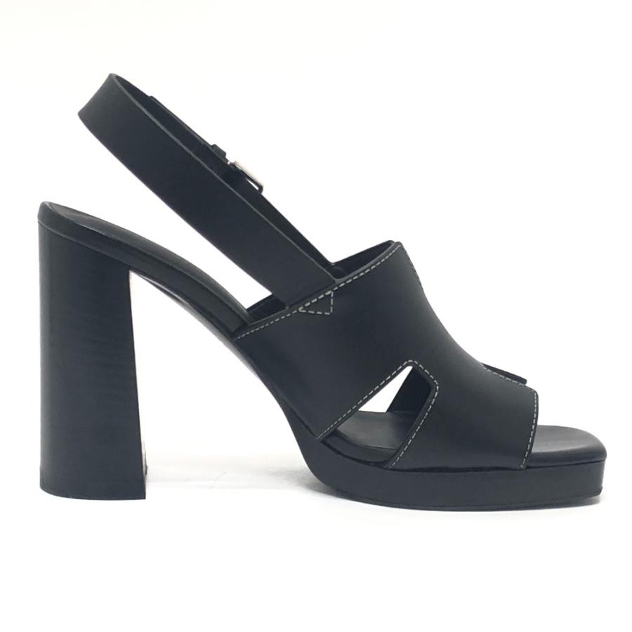 HERMES エルメス エルベ60 靴 シューズ ストラップ ステッチ ヒール ハイヒール オープントゥ サンダル ブラック レディース【中古】 | HERMES | 04