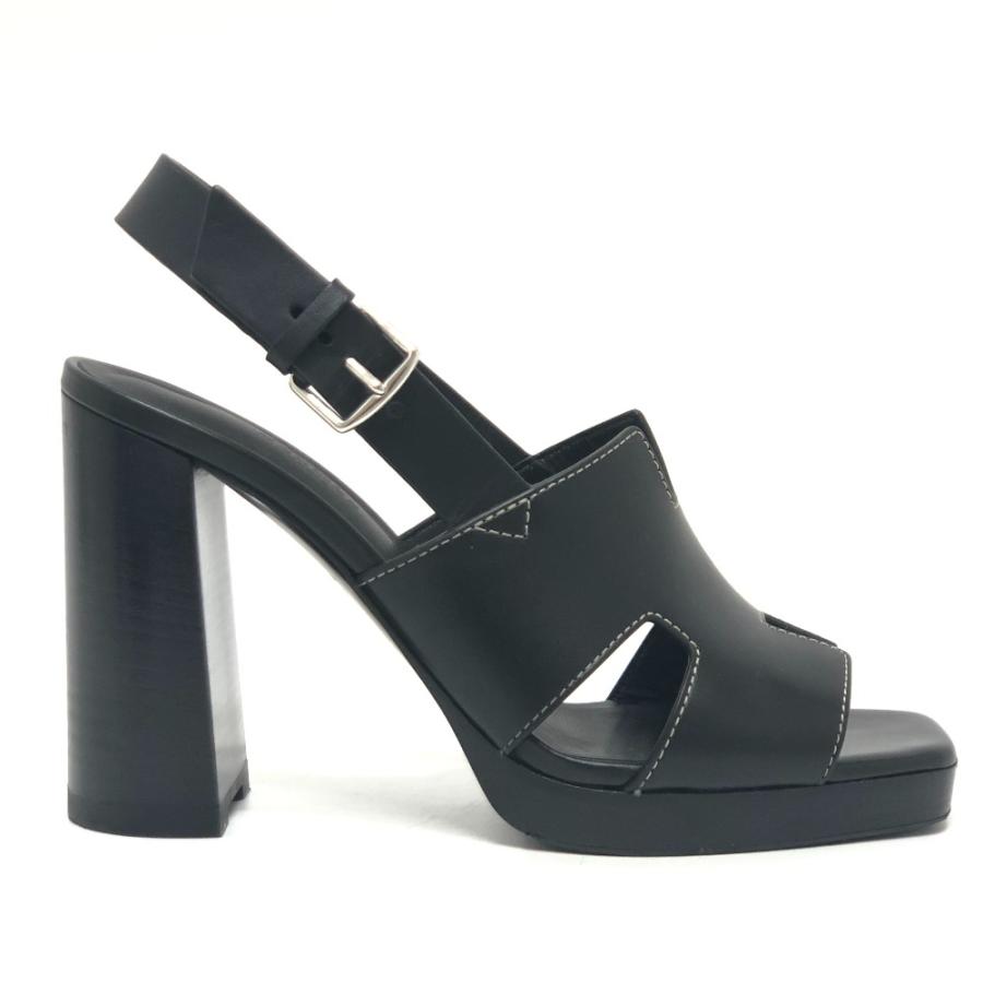 HERMES エルメス エルベ60 靴 シューズ ストラップ ステッチ ヒール ハイヒール オープントゥ サンダル ブラック レディース【中古】 | HERMES | 05