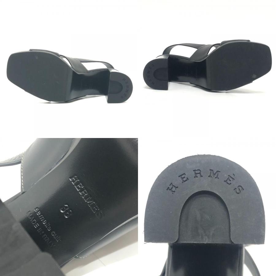 HERMES エルメス エルベ60 靴 シューズ ストラップ ステッチ ヒール ハイヒール オープントゥ サンダル ブラック レディース【中古】 | HERMES | 07