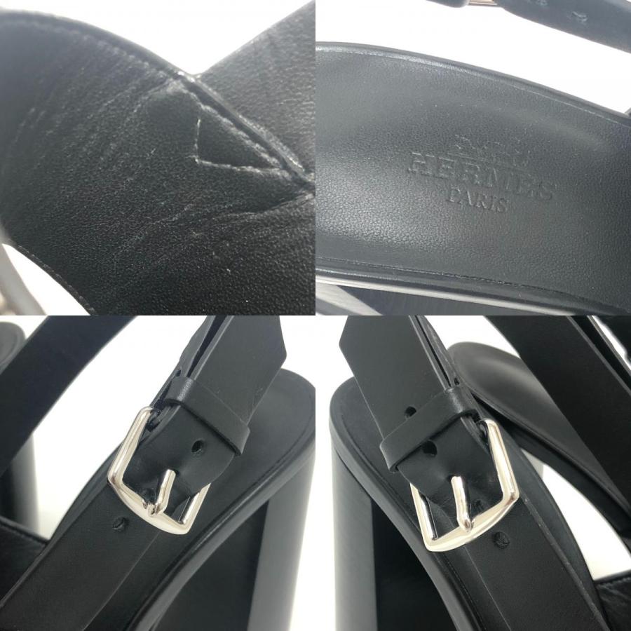 HERMES エルメス エルベ60 靴 シューズ ストラップ ステッチ ヒール ハイヒール オープントゥ サンダル ブラック レディース【中古】 | HERMES | 08