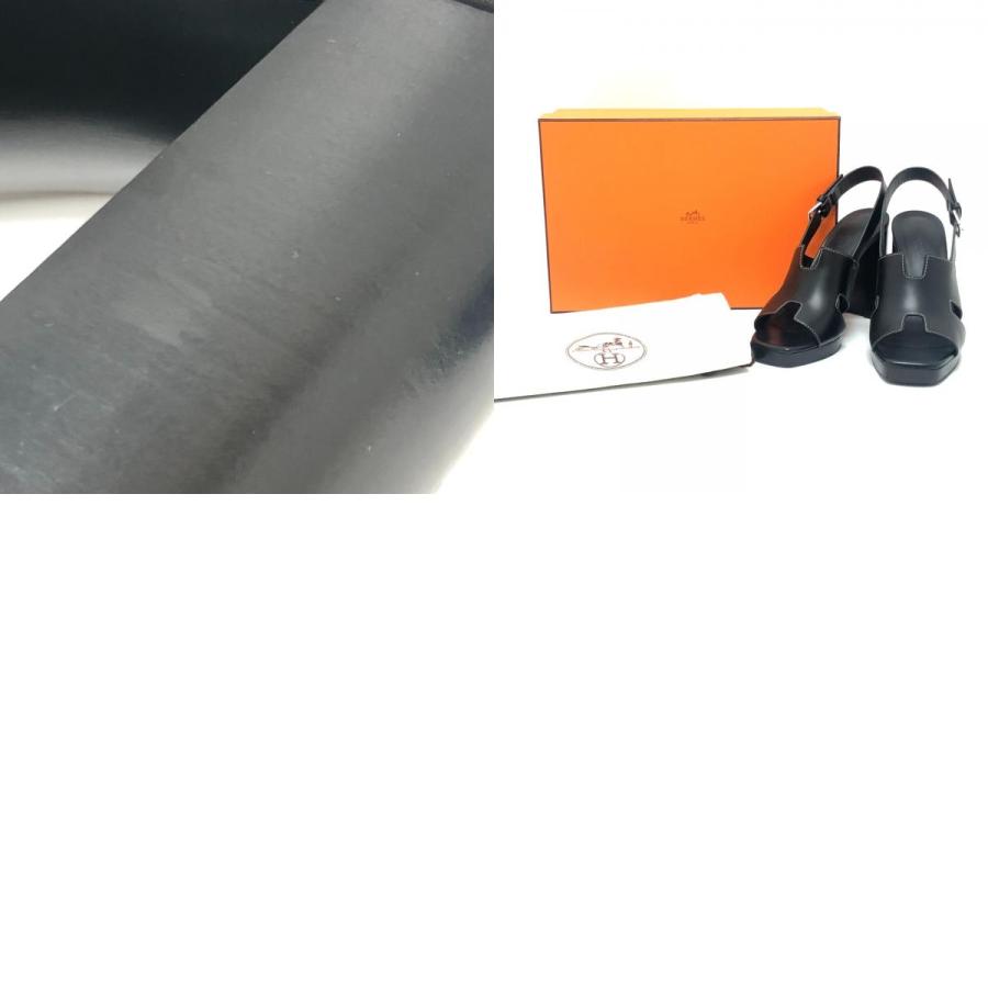 HERMES エルメス エルベ60 靴 シューズ ストラップ ステッチ ヒール ハイヒール オープントゥ サンダル ブラック レディース【中古】 | HERMES | 09