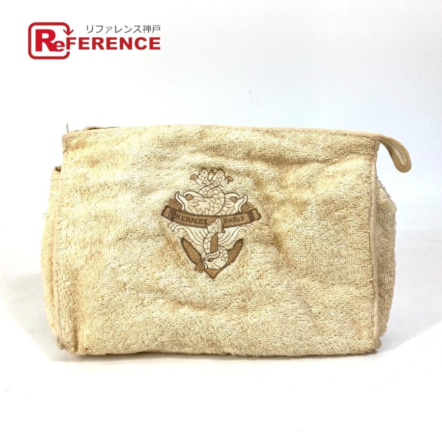 HERMES エルメス セカンドバッグ クラッチバッグ ロゴ メイクポーチ 化粧ポーチ ポーチ パイル ベージュ レディース【中古】 | HERMES