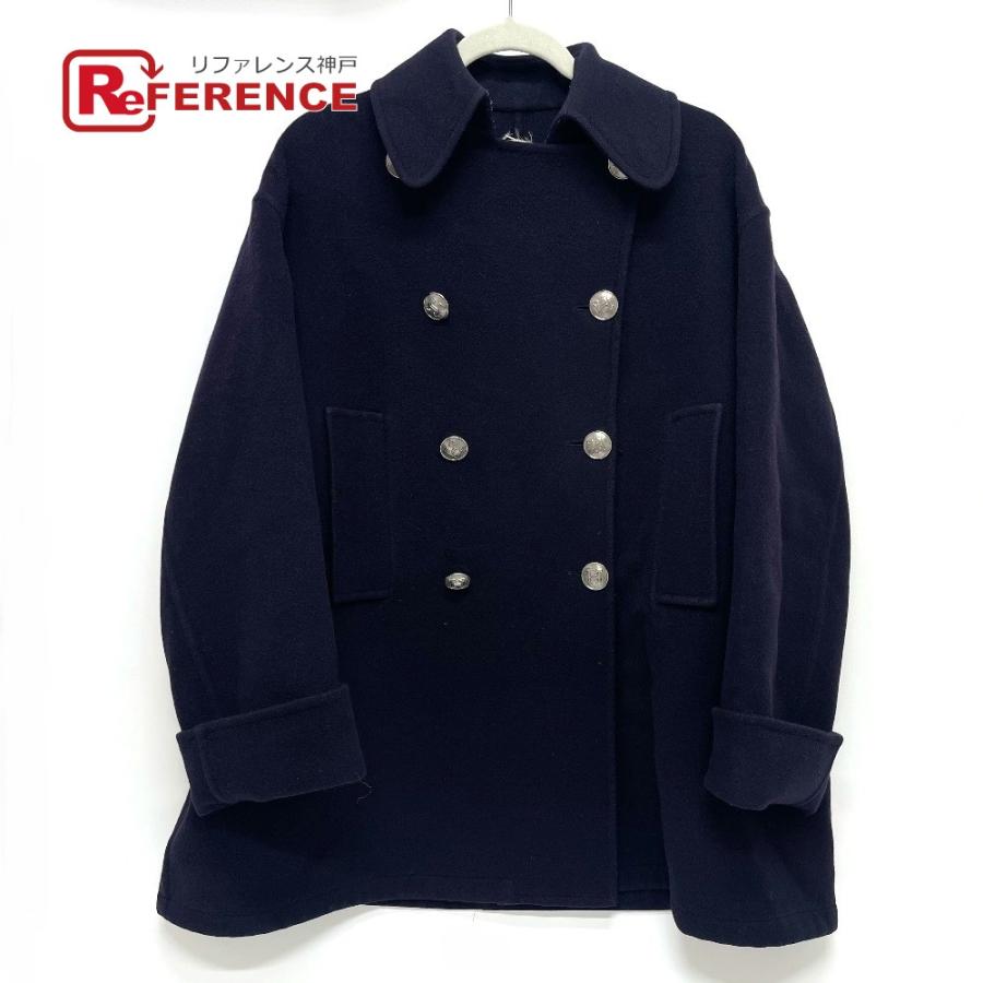 Hermes エルメス Hボタン アウター ネイビー ハーフ丈 Pコート ジャケット オーバーサイズ カシミヤ ファッション エルメス レディース ネイビー 2496 196 5 リファレンス コレクション 通販大特価