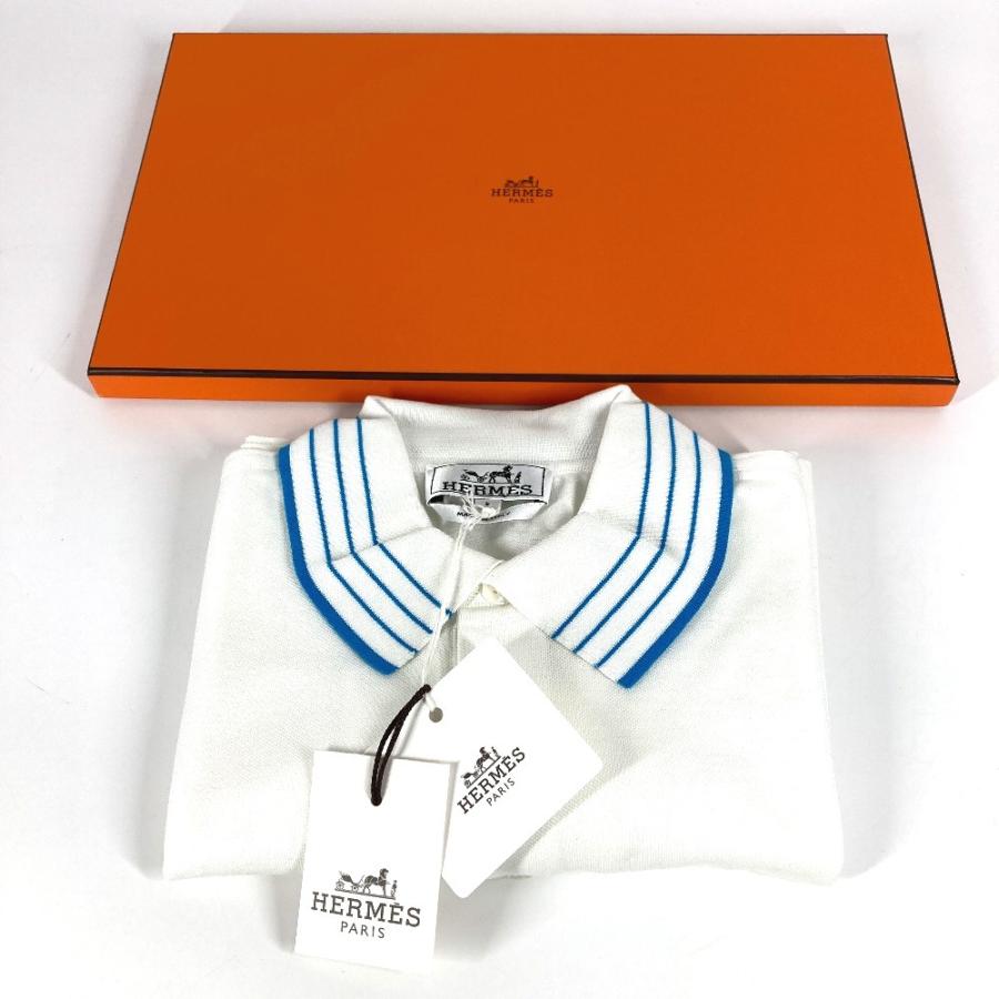 未使用 HERMES エルメス Hロゴ ライン アパレル 半袖 トップス シャツ 襟付き  ポロシャツ ホワイト メンズ【中古】 | HERMES | 02