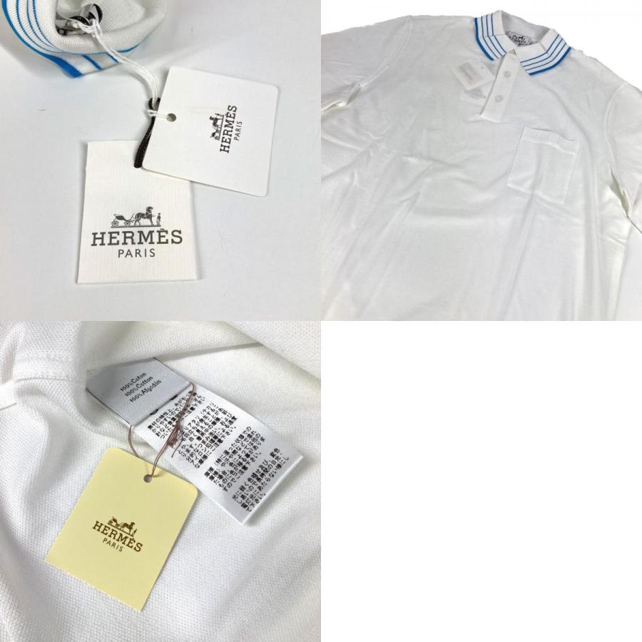 未使用 HERMES エルメス Hロゴ ライン アパレル 半袖 トップス シャツ 襟付き  ポロシャツ ホワイト メンズ【中古】 | HERMES | 09