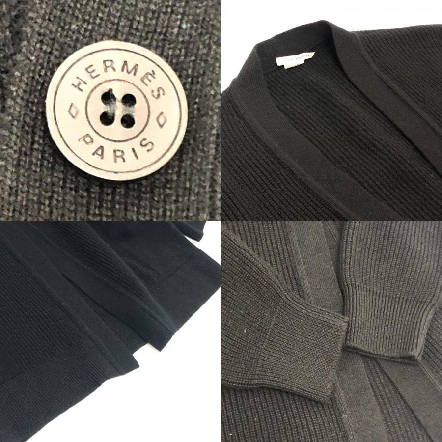 新品同様 HERMES エルメス セリエボタン アパレル ニット ロングカーディガン 長袖 Vネック カーディガン ブラック レディース【中古】 | HERMES | 08