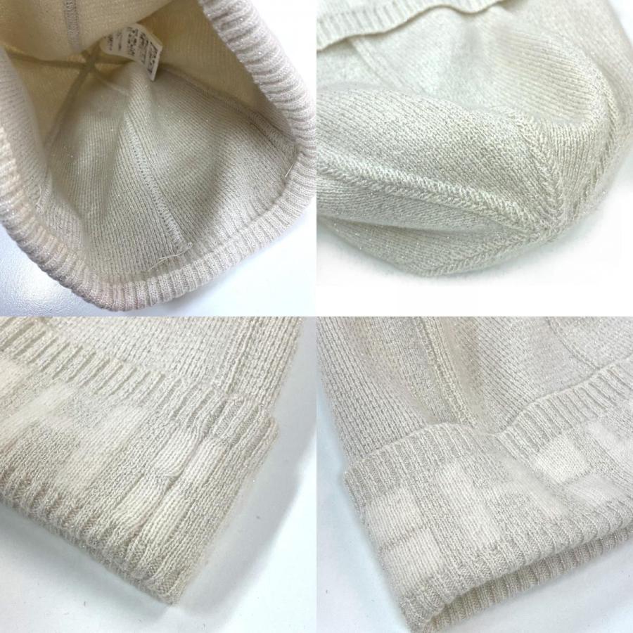 HERMES エルメス アパレル ラメ ロゴ 帽子 ニット帽 カシミヤ ベージュ