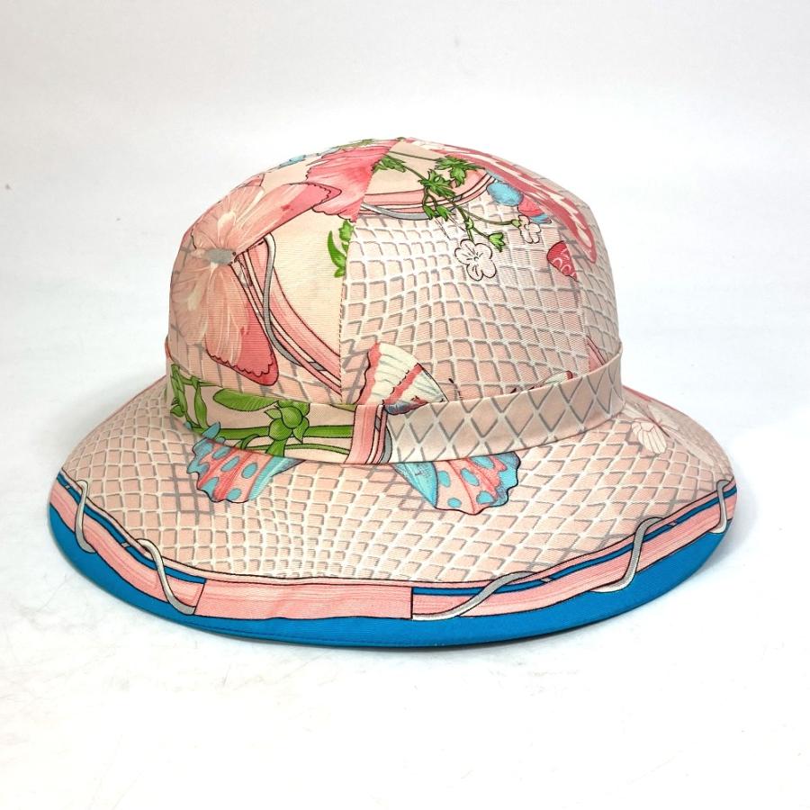 HERMES エルメス フラワー 花 蝶 バタフライ 帽子 シルク ピンク HERMES エルメス フラワー 花 蝶 バタフライ 帽子 シルク ピンク