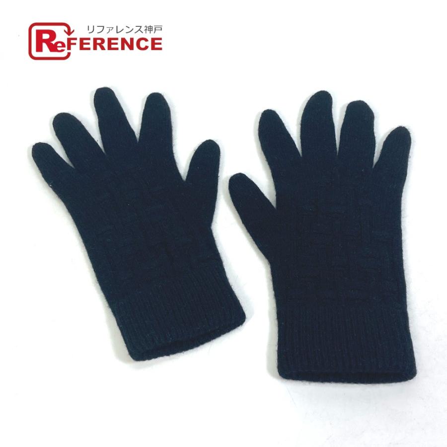 HERMES エルメス 総柄 Hロゴ グローブ 手袋 カシミヤ ブラック メンズ