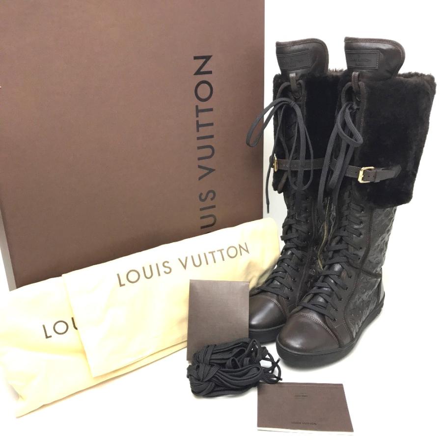新品同様 LOUIS VUITTON ルイ ヴィトン フラット ハイブーツ LVエンボス加工 ポルカ ブーツ 35.5 | LOUIS VUITTON | 06