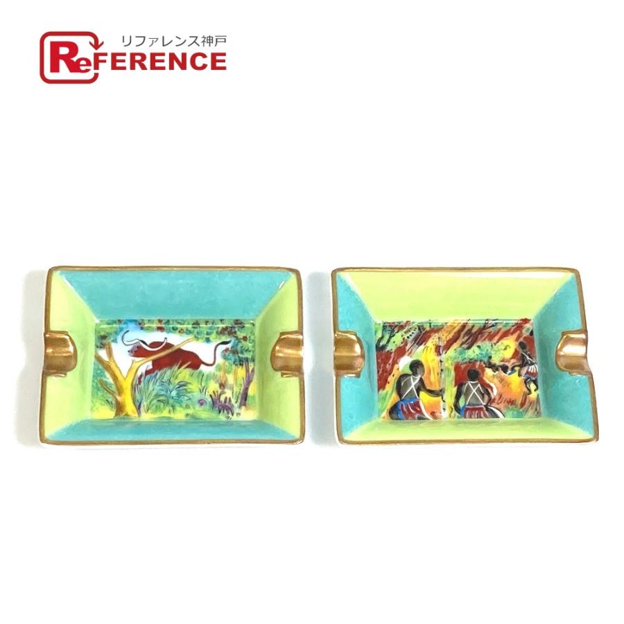 HERMES エルメス アフリカ ミニ アッシュトレイ セット 灰皿 陶器 マルチカラー ユニセックス【中古】未使用 | HERMES