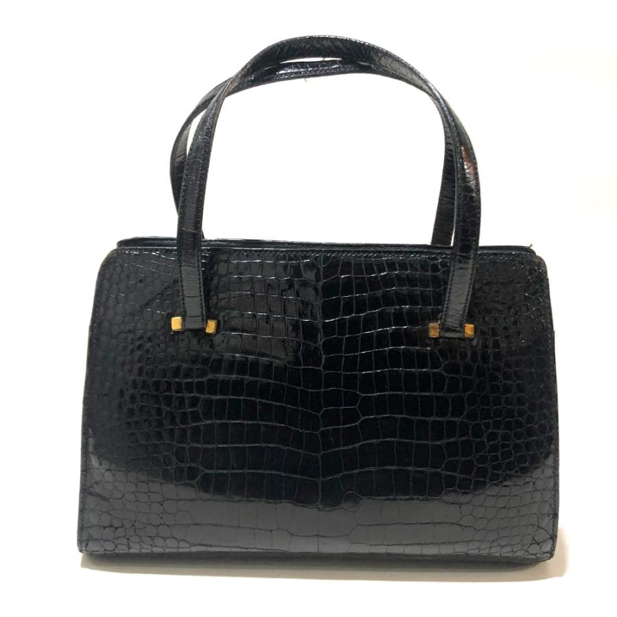 【美品・希少】ESTE paris クロコ型押し がま口 ハンドバッグ ブラック HERMES（エルメス） メンズ レディース がま口 ハンドバッグ