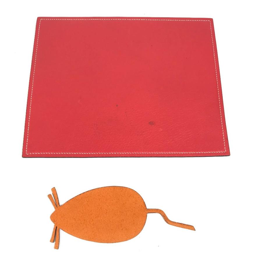 HERMES エルメス ロゴ マウスパッド バイカラー PC パソコン インテリア 雑貨 レッド レディース【中古】の画像