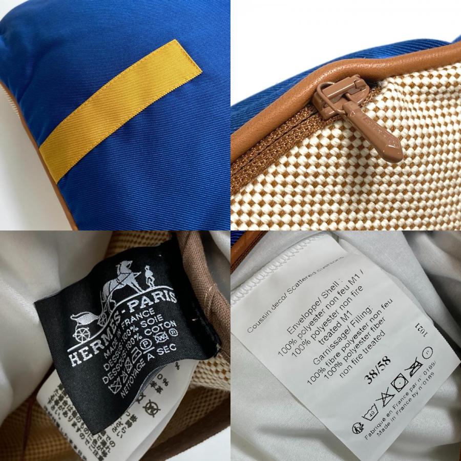 新品同様 HERMES エルメス Casaque カザック インテリア 雑貨 枕 ピロー 縦長 クッション ブルー ユニセックス【中古】 | HERMES | 08