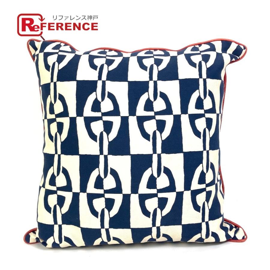 HERMES エルメス インテリア ピロー 枕 シェーヌダンクル クッション コットン ネイビー ユニセックス【中古】美品 | HERMES