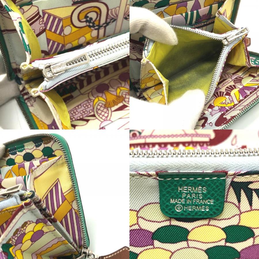 HERMES エルメス アザップコンパクト・シルクイン ラウンド ウォレット 2つ折り財布 ヴェールジェイド グリーン レディース【中古】 | HERMES | 08