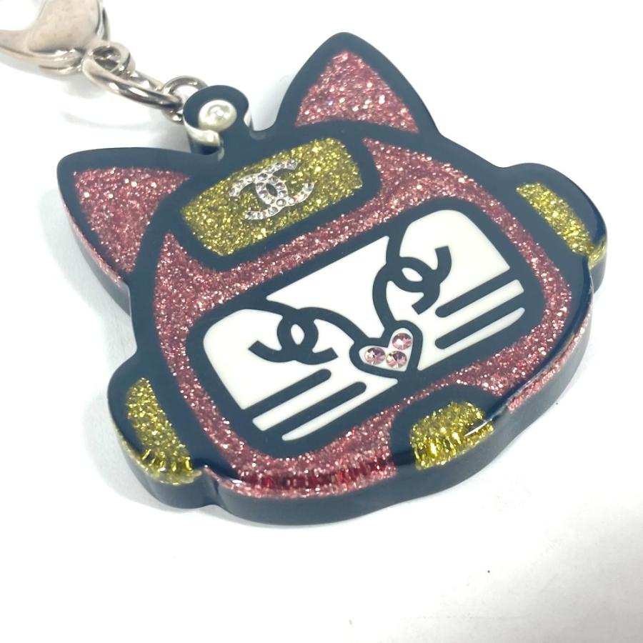美品 CHANEL シャネル キャット 猫 ラメ ハート バッグチャーム  17S キーホルダー ピンク レディース【中古】 | CHANEL | 05