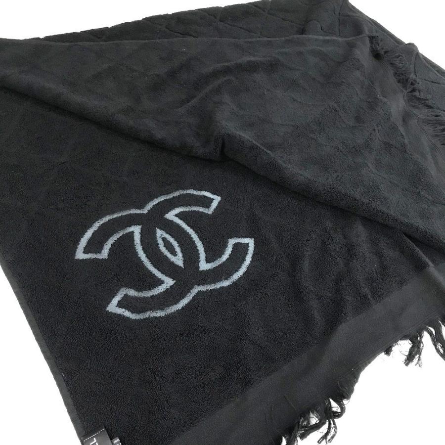CHANEL - 美品 シャネル ココマーク マトラッセ 大判 ビーチタオル コットン ブラック CHANEL 美品 シャネル ココマーク CC ロゴ マトラッセ 大判 バス