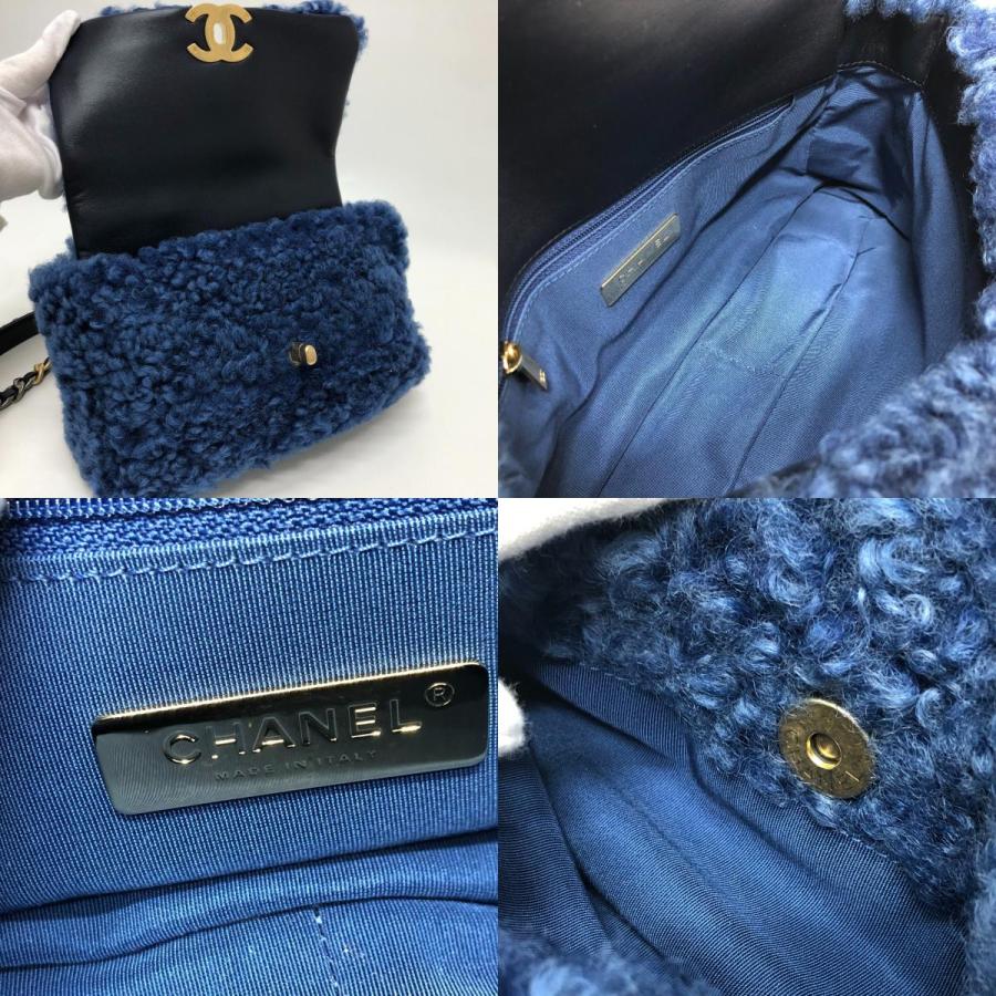 CHANEL シャネル CHANEL19 2トーンチェーン ムートン マトラッセ ショルダーバッグ ブルー レディース【中古】 | CHANEL | 08