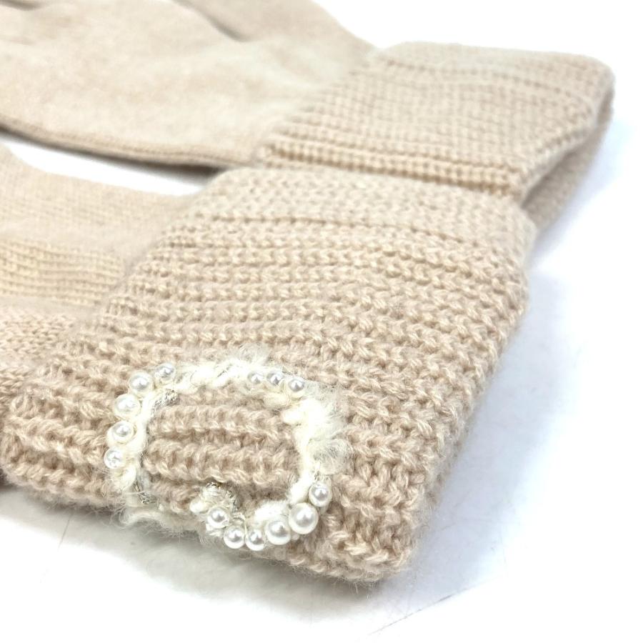 CHANEL（シャネル） 21A ロゴ パール グローブ 手袋 カシミヤ ベージュ