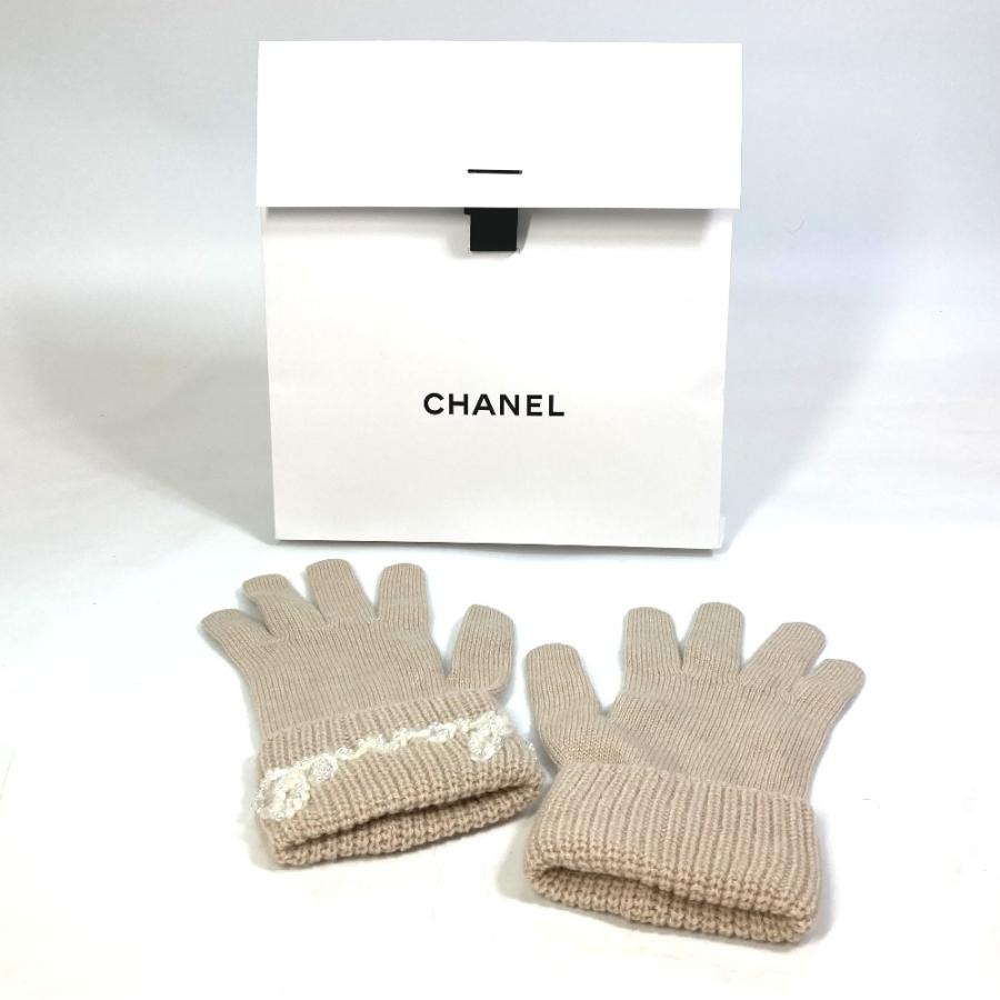 CHANEL（シャネル） 21A ロゴ パール グローブ 手袋 カシミヤ ベージュ