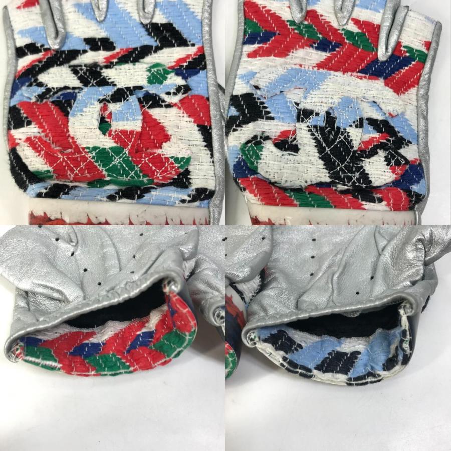 CHANEL シャネル 16S 手袋 CC ココマーク エアライン グローブ レザー シルバー レディース【中古】 | CHANEL | 09