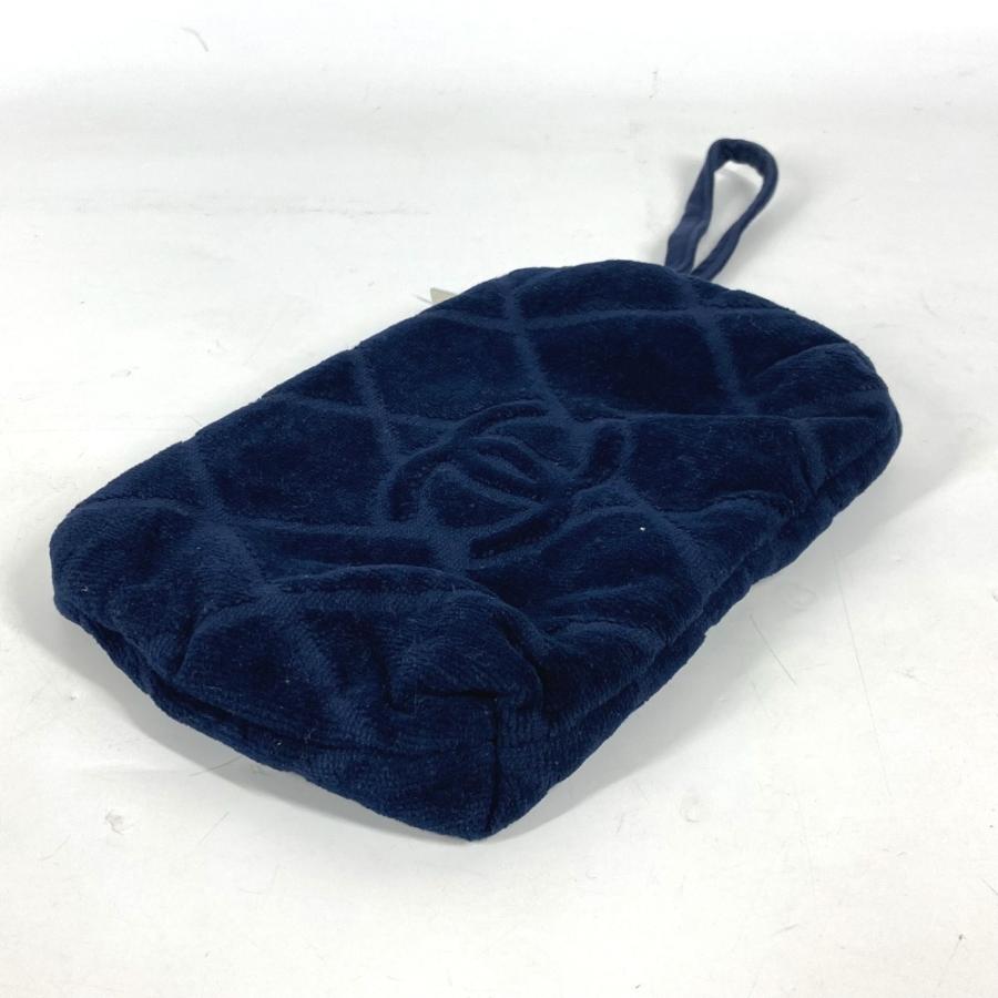 美品 CHANEL シャネル CC ココマーク パイルポーチ メイクポーチ 化粧ポーチ ポーチ ネイビー レディース【中古】 | CHANEL | 06