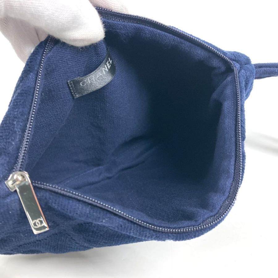 美品 CHANEL シャネル CC ココマーク パイルポーチ メイクポーチ 化粧ポーチ ポーチ ネイビー レディース【中古】 | CHANEL | 07