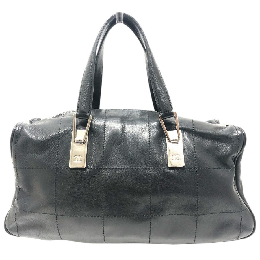 CHANEL シャネル チョコバー ミニボストン ハンドバッグ ミニボストンバッグ キャビアスキン シルバー金具 ブラック レディース【中古】 | CHANEL | 01