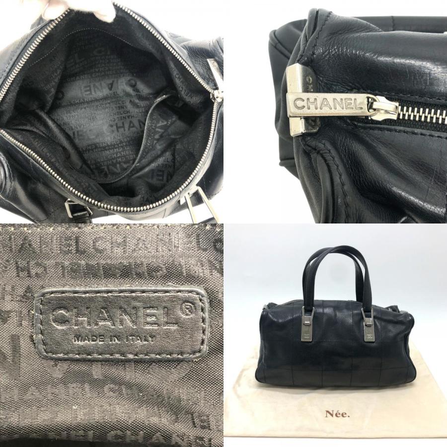 CHANEL シャネル チョコバー ミニボストン ハンドバッグ ミニボストンバッグ キャビアスキン シルバー金具 ブラック レディース【中古】 | CHANEL | 09