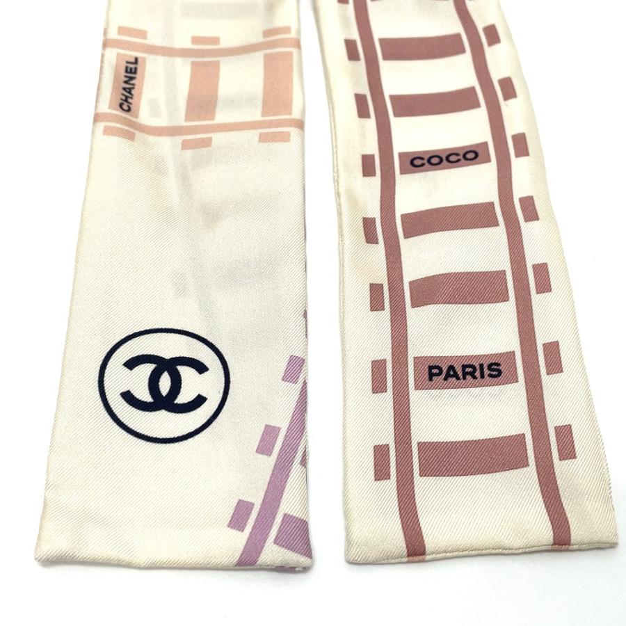 CHANEL シャネル CCココマーク 線路モチーフ バンドー ツイリー バッグアクセサリー スカーフ シルク ホワイト レディース【中古】未使用 | CHANEL | 01
