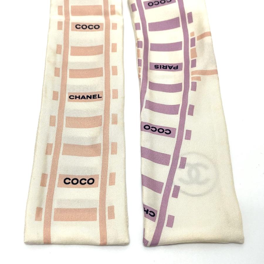 CHANEL シャネル CCココマーク 線路モチーフ バンドー ツイリー バッグアクセサリー スカーフ シルク ホワイト レディース【中古】未使用 | CHANEL | 02