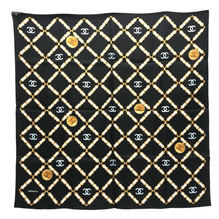 未使用 CHANEL シャネル ココマークチェーン総柄 アパレル小物 ショール 大判 スカーフ ブラック レディース【中古】 | CHANEL | 01