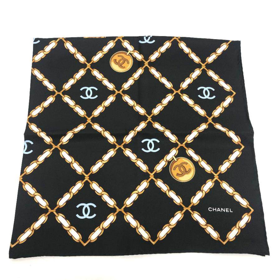未使用 CHANEL シャネル ココマークチェーン総柄 アパレル小物 ショール 大判 スカーフ ブラック レディース【中古】 | CHANEL | 02