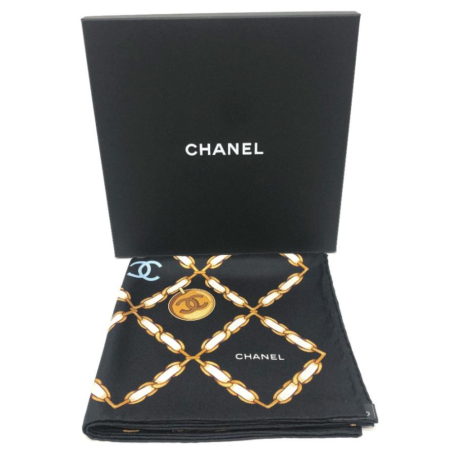 未使用 CHANEL シャネル ココマークチェーン総柄 アパレル小物 ショール 大判 スカーフ ブラック レディース【中古】 | CHANEL | 07