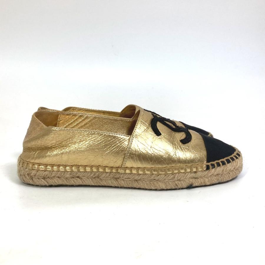 CHANEL シャネル G29762 靴 CC ココマーク フラットシューズ エスパドリーユ レザー ゴールド レディース【中古】 | CHANEL | 05