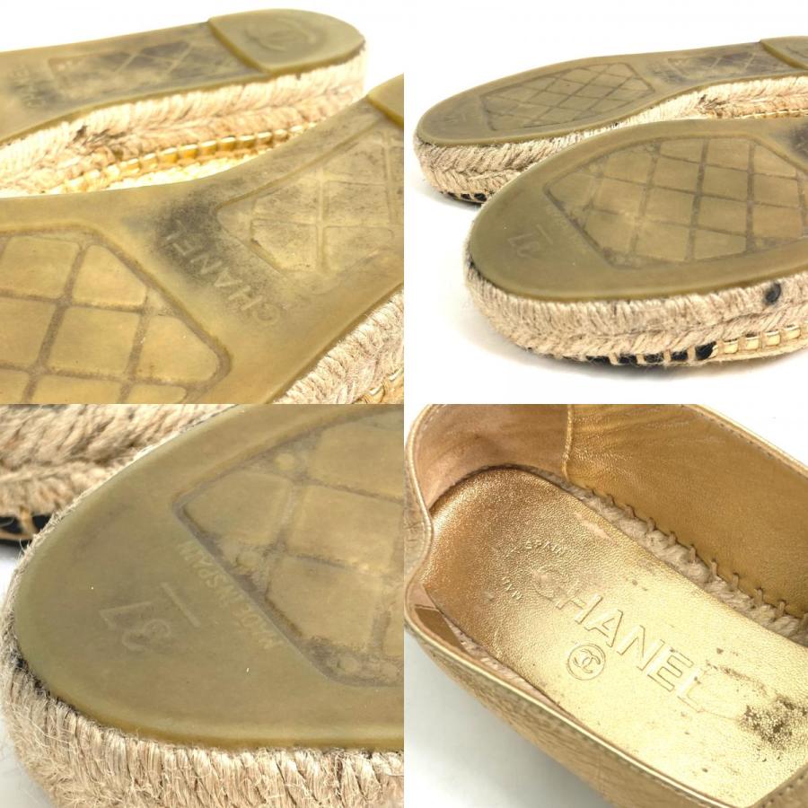 CHANEL シャネル G29762 靴 CC ココマーク フラットシューズ エスパドリーユ レザー ゴールド レディース【中古】 | CHANEL | 08