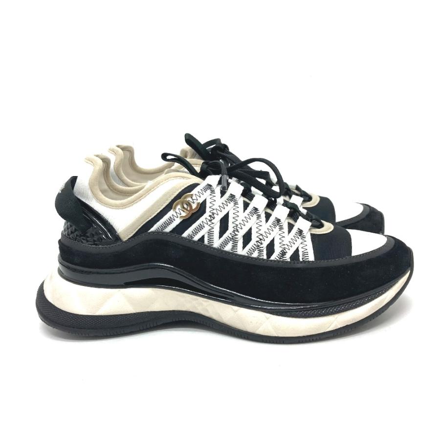 新品同様 CHANEL シャネル G46260 スピンドル ココマーク ファブリック スニーカー 靴 25C スニーカー ブラック レディース【中古】 | CHANEL | 03