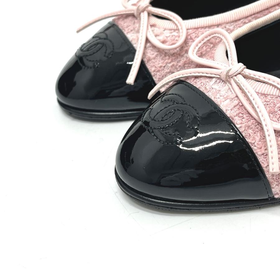 未使用 CHANEL シャネル ココマーク リボン バイカラー 靴 ツイード バレリーナ フラット シューズ  ピンク レディース【中古】 | CHANEL | 01