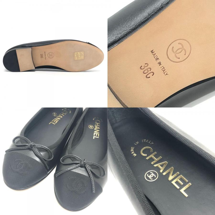 未使用 CHANEL シャネル G02819 リボン バレリーナ 靴 バレエシューズ フラットシューズ 24C パンプス ブラック レディース【中古】 | CHANEL | 08