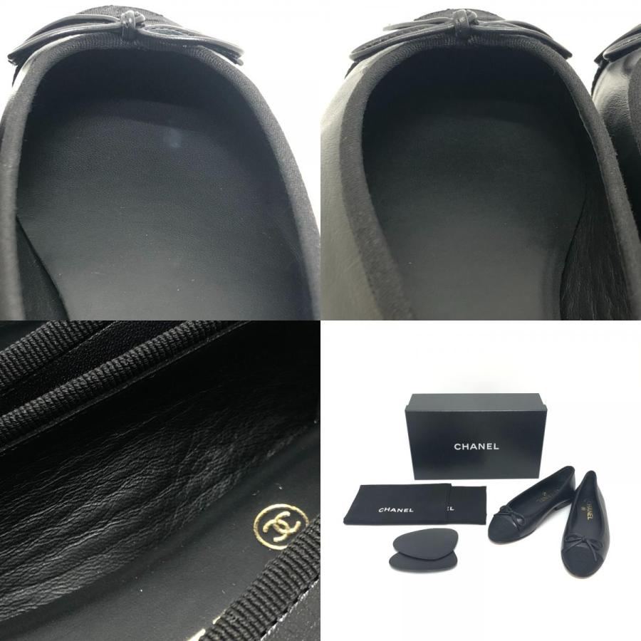 未使用 CHANEL シャネル G02819 リボン バレリーナ 靴 バレエシューズ フラットシューズ 24C パンプス ブラック レディース【中古】 | CHANEL | 09