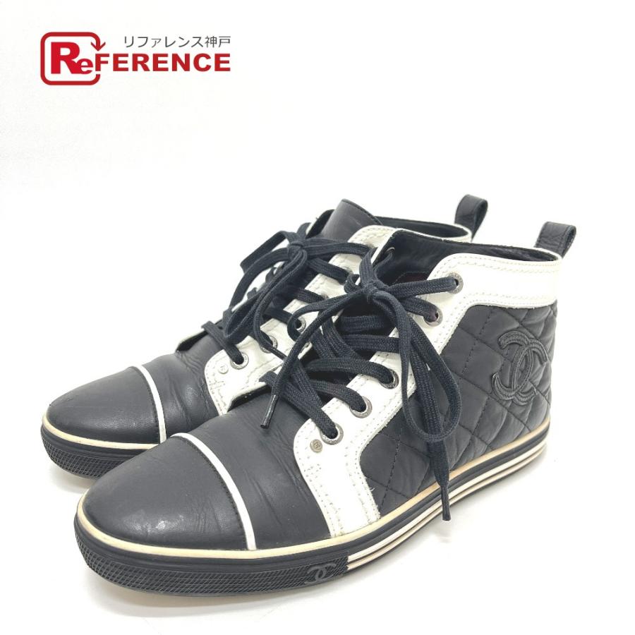 CHANEL シャネル G28067 マトラッセ ココマーク バイカラー ハイカット スニーカー 靴  ブラック レディース【中古】 | CHANEL