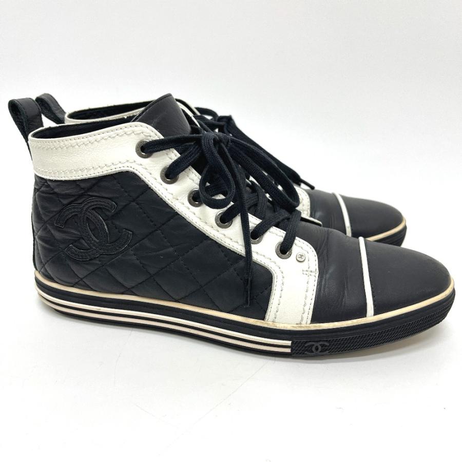 CHANEL シャネル G28067 マトラッセ ココマーク バイカラー ハイカット スニーカー 靴  ブラック レディース【中古】 | CHANEL | 02