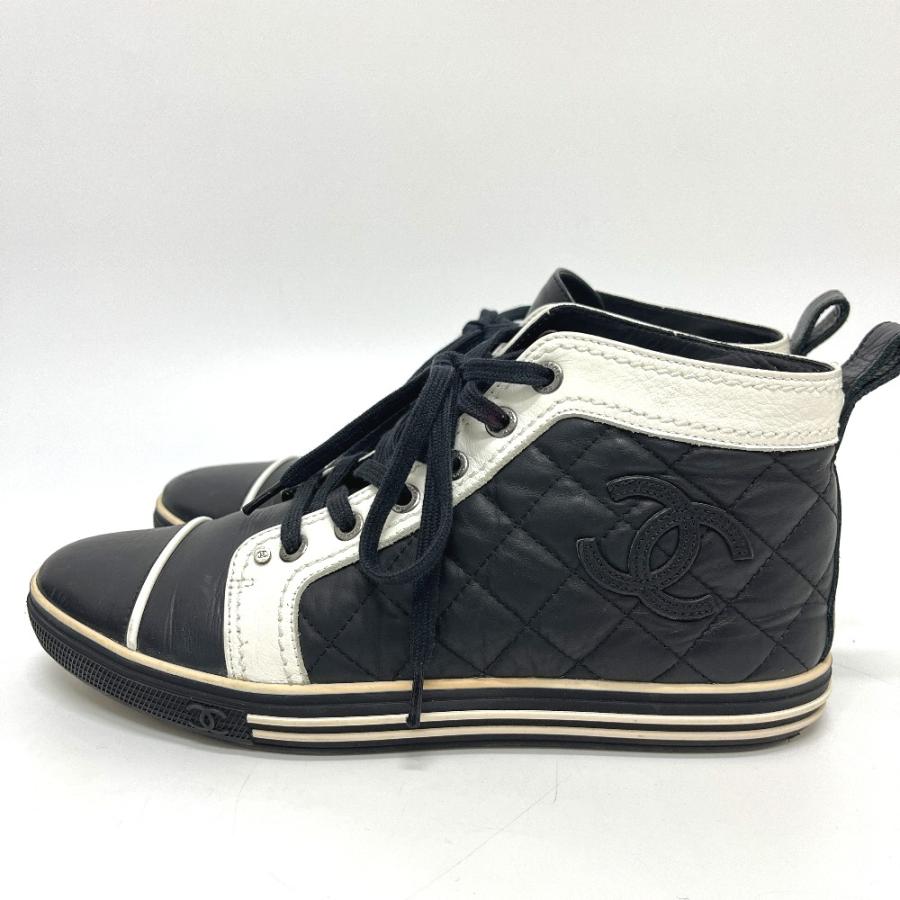 CHANEL シャネル G28067 マトラッセ ココマーク バイカラー ハイカット スニーカー 靴  ブラック レディース【中古】 | CHANEL | 04