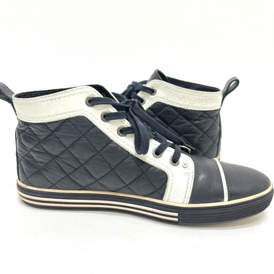 CHANEL シャネル G28067 マトラッセ ココマーク バイカラー ハイカット スニーカー 靴  ブラック レディース【中古】 | CHANEL | 06