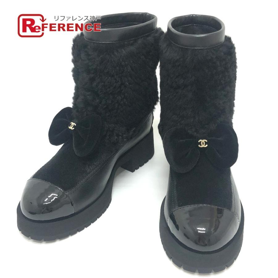 未使用 CHANEL シャネル ココ ネージュ コレクション リボン 靴 ショート ムートン 2025/26年 新作 ブーツ ブラック レディース【中古】 | CHANEL