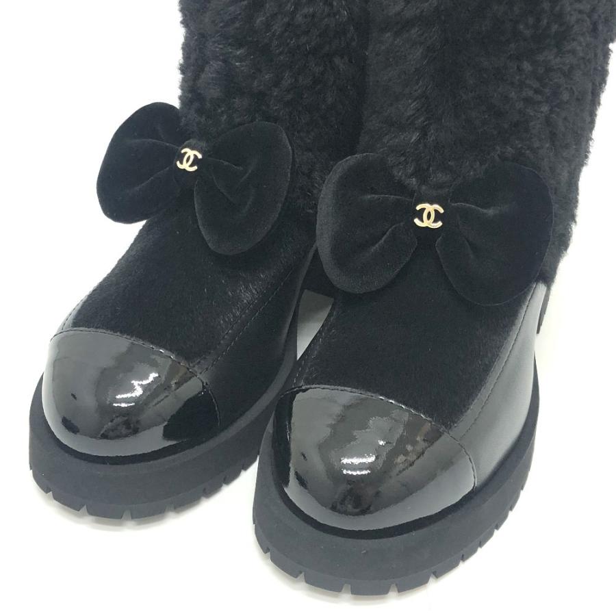 未使用 CHANEL シャネル ココ ネージュ コレクション リボン 靴 ショート ムートン 2025/26年 新作 ブーツ ブラック レディース【中古】 | CHANEL | 08