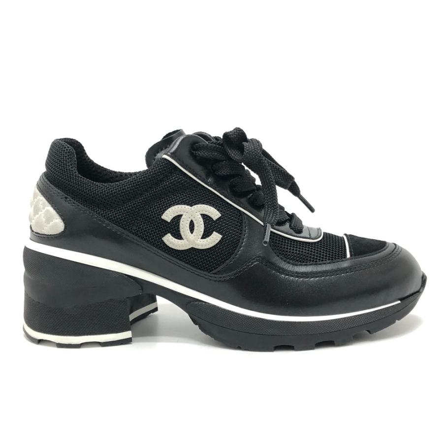 CHANEL シャネル G46871 ココマーク ヒール スニーカー ミックスファイバー カーフスキン&スエード 25/26秋冬 ブラック レディース【中古】 | CHANEL | 07