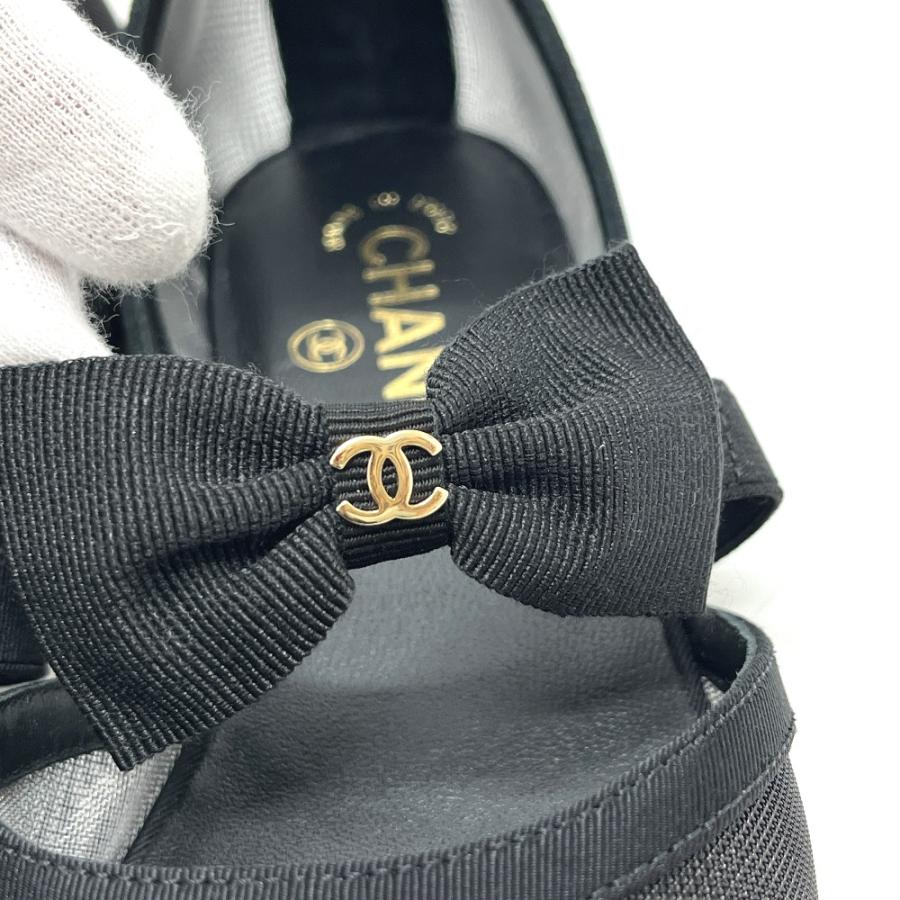 未使用 CHANEL シャネル G46701 ココマーク リボン メリージェーン フラット 靴 サンダル ブラック レディース【中古】 | CHANEL | 06